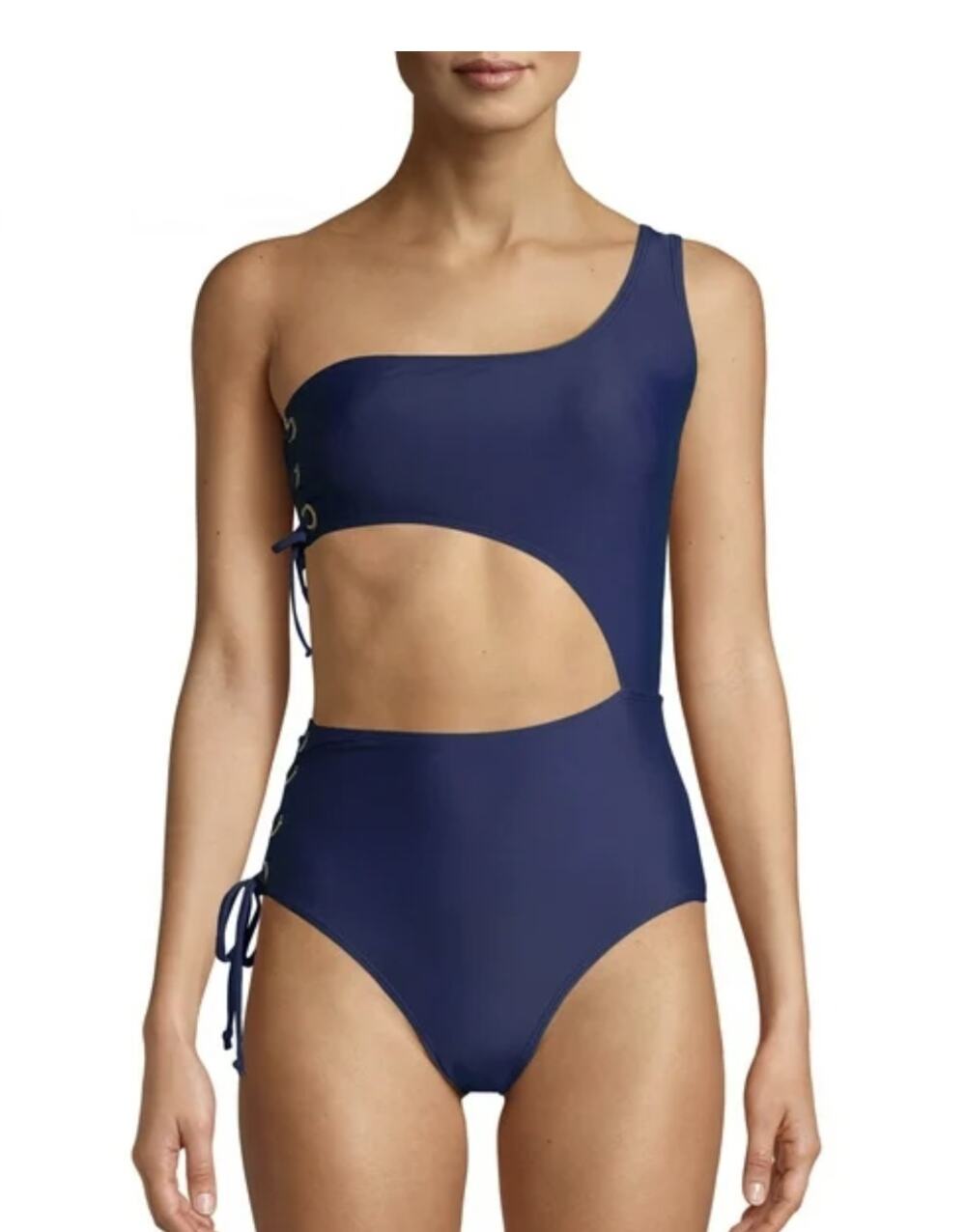 JUICY COUTURE Ladies 1 PC ASYMETRICAL SWIMSUIT w/SIDE LACE, SMALL NWT